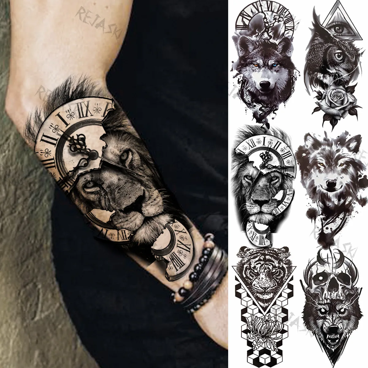 Big Compass Lion Temporary Tattoos For Men Foreearm Women Adults Wolf Tiger Skull Rose Owl Eye Fake Tattoo Sticker Tatoos
Big Compass Lion Temporary Tattoos For Men Foreearm Women Adults Wolf Tiger Skull Rose Owl Eye Fake Tattoo Sticker Tatoos