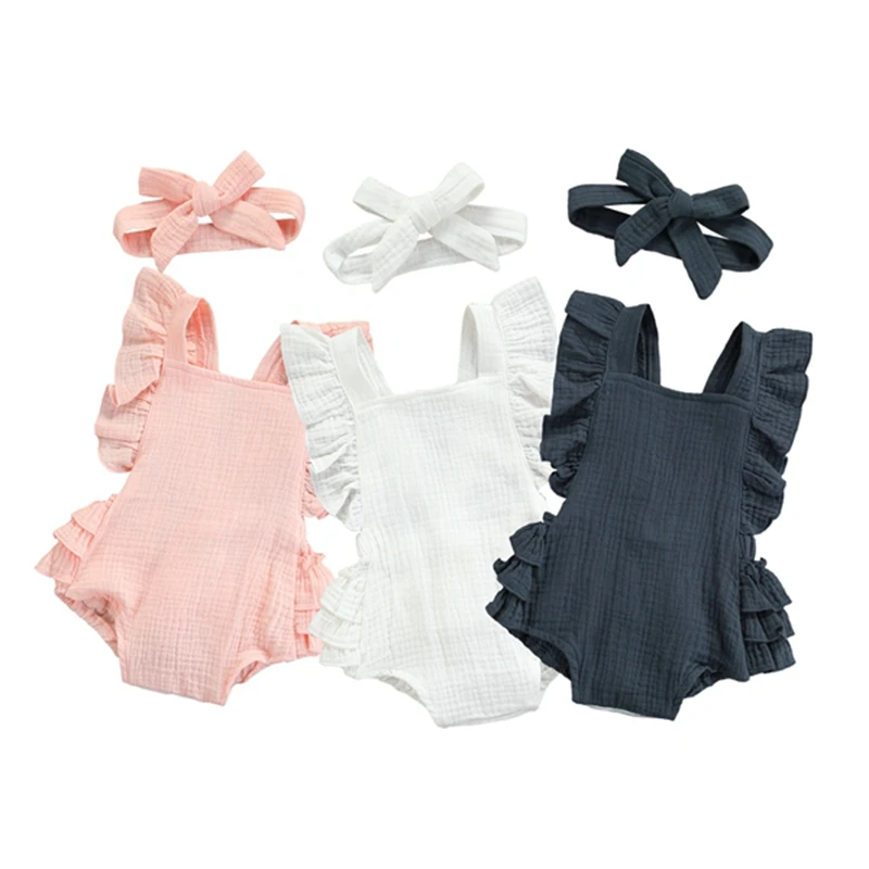 0-18M Summer Infant Baby Girl’s Casual Fly Sleeve Romper Fresh Solid Color Backless Ruffles Jumpsuits and Headband 
0-18M Summer Infant Baby Girl’s Casual Fly Sleeve Romper Fresh Solid Color Backless Ruffles Jumpsuits and Headband