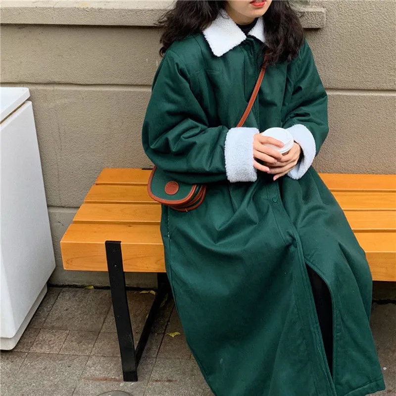 

Корейская свободная Толстая теплая парка женская с капюшоном с длинным рукавом 2021 новая зимняя верхняя одежда куртка длинное женское пальто из овечьей шерсти