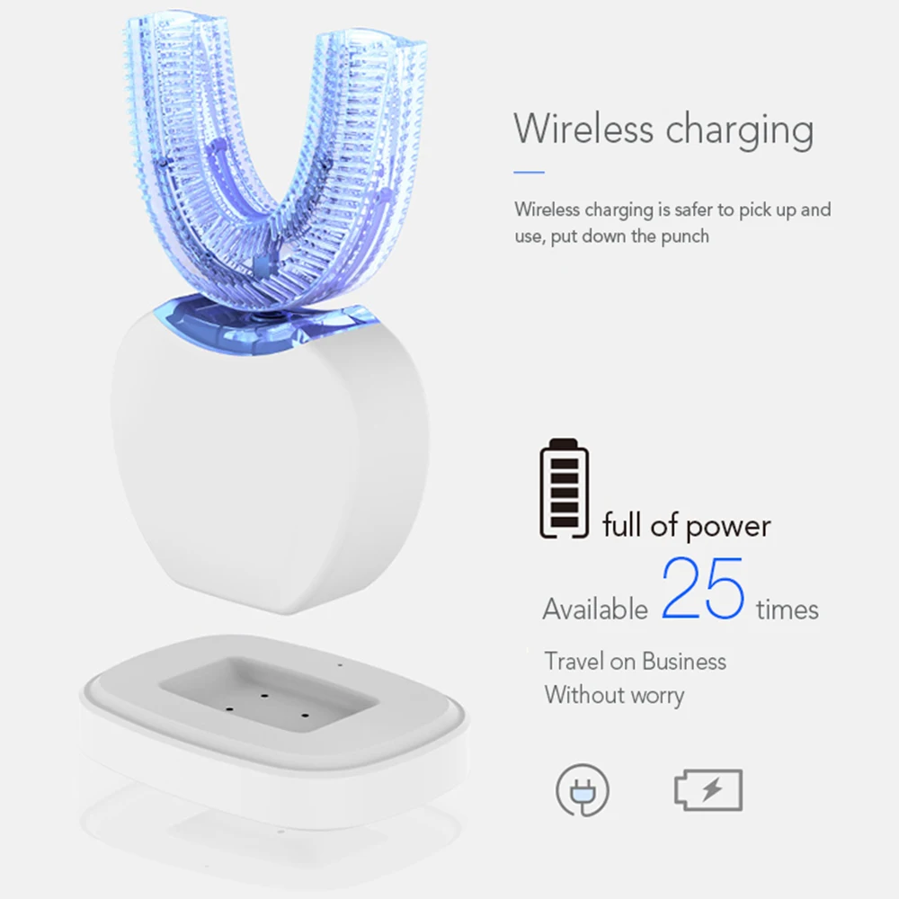 360 Degrees Automatic Electric Sonic Toothbrush Intelligent Toothbrush USB Charge U Shape 4 Mode Teeth Whitening Blue Cold Light
360 Degrees Automatic Electric Sonic Toothbrush Intelligent Toothbrush USB Charge U Shape 4 Mode Teeth Whitening Blue Cold Light
