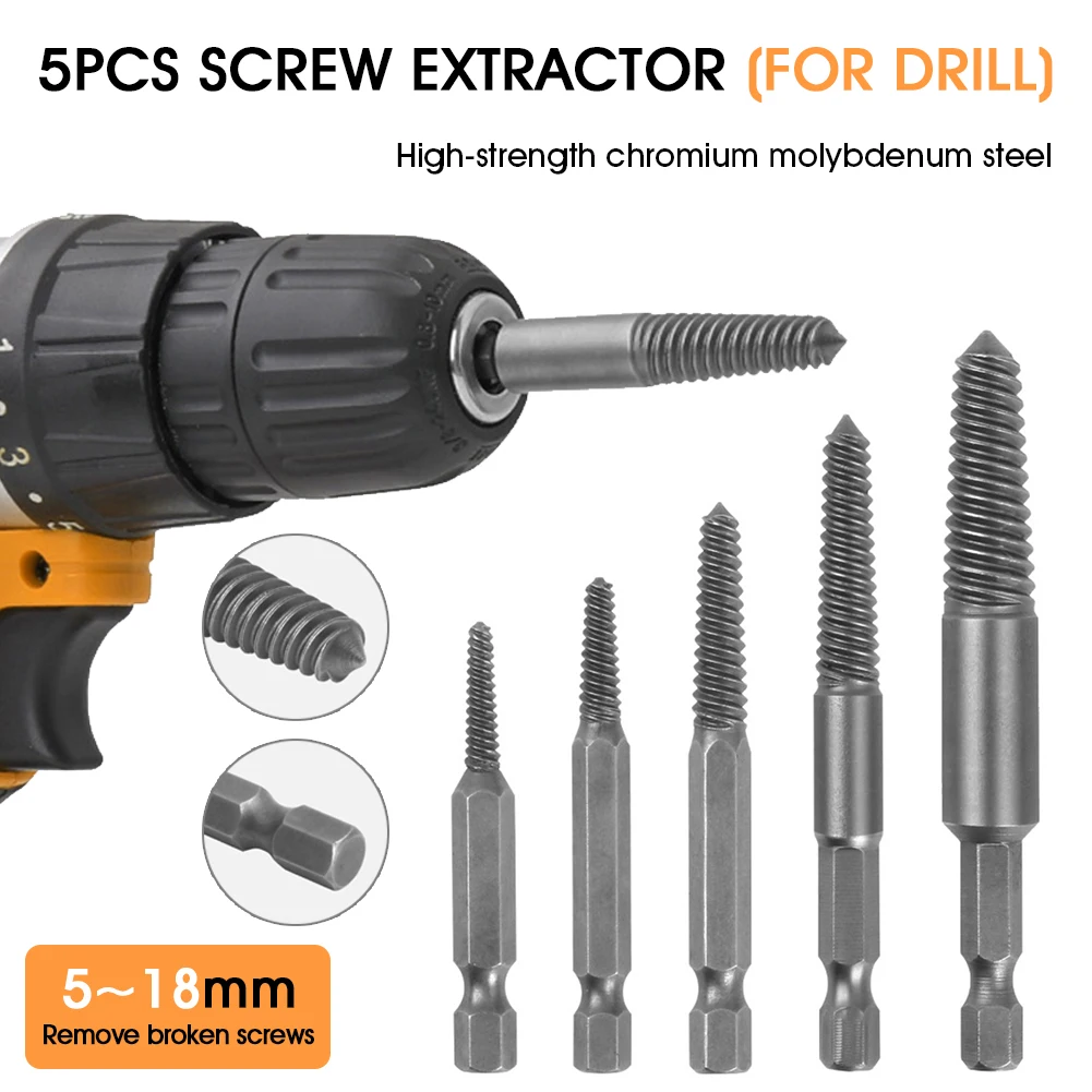 5pcs Bolt Remover Screw Extractor HSS Screw Remover Drill Bits Damaged Screw Extractor Guide Set For Broken / Damaged Bolt Stud
5pcs Bolt Remover Screw Extractor HSS Screw Remover Drill Bits Damaged Screw Extractor Guide Set For Broken / Damaged Bolt Stud