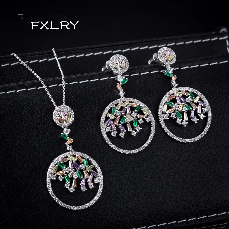 FXLRY Luxury White Color/Multi Color CZ Zircon Pendants Necklace And Earrings Sets For Women Brincos Bijoux Wedding Jewelry
FXLRY Luxury White Color/Multi Color CZ Zircon Pendants Necklace And Earrings Sets For Women Brincos Bijoux Wedding Jewelry