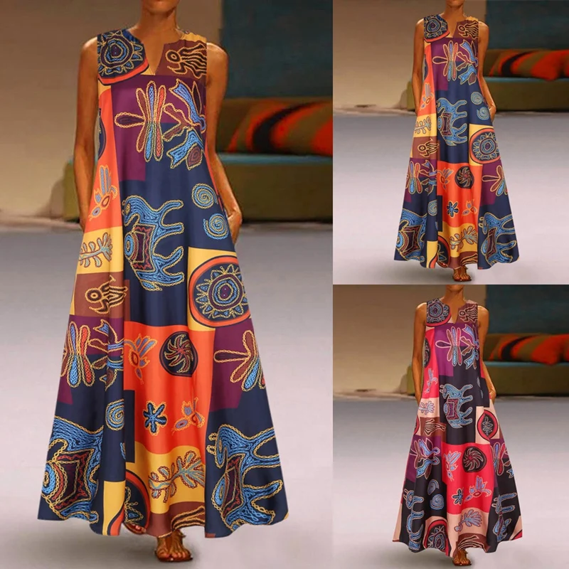 Women Summer Dress Print Daily Casual Sleeveless Vintage Bohemian V Neck Maxi Dress Female Fashion
Women Summer Dress Print Daily Casual Sleeveless Vintage Bohemian V Neck Maxi Dress Female Fashion