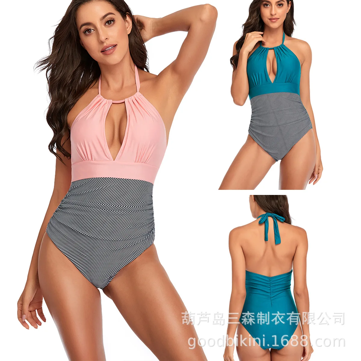 2021 European and American new one-piece swimming suit women's sexy deep V solid color stitching cross border bikini
2021 European and American new one-piece swimming suit women's sexy deep V solid color stitching cross border bikini