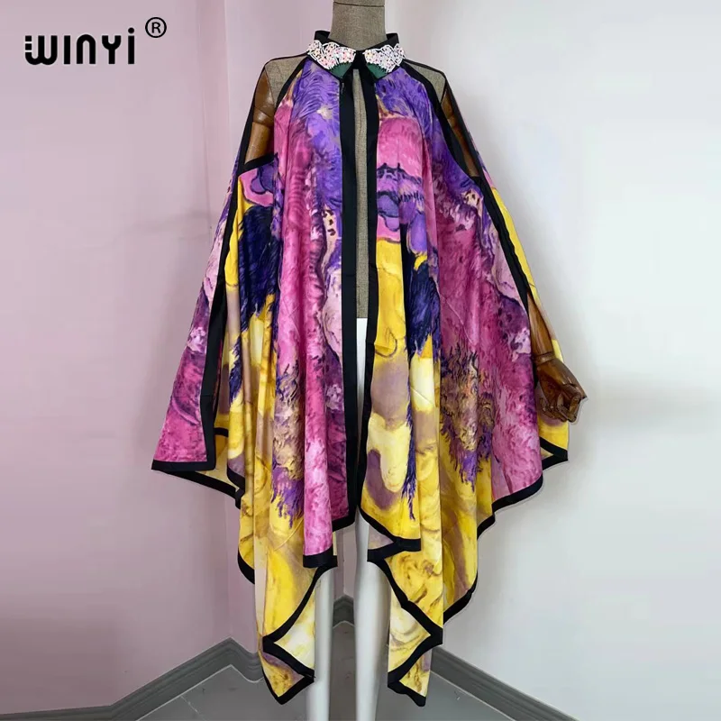 

WINYI sukienka Fashion Summer kimono Dress free Size Women's full Sleeve Floral Printed Elegant Casual Vacation Loose Dresses