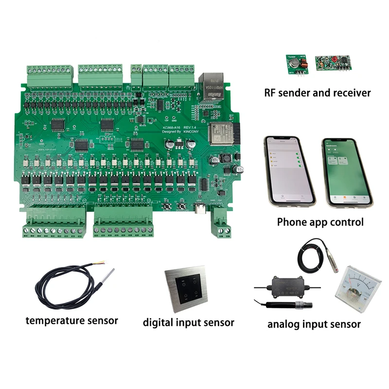 Макетная плата Kincony A16 ESP32 MQTT TCP Web HTTP ESPhome Home Assistant Tasmota DIY модуль Arduino IDE WiFi релейный