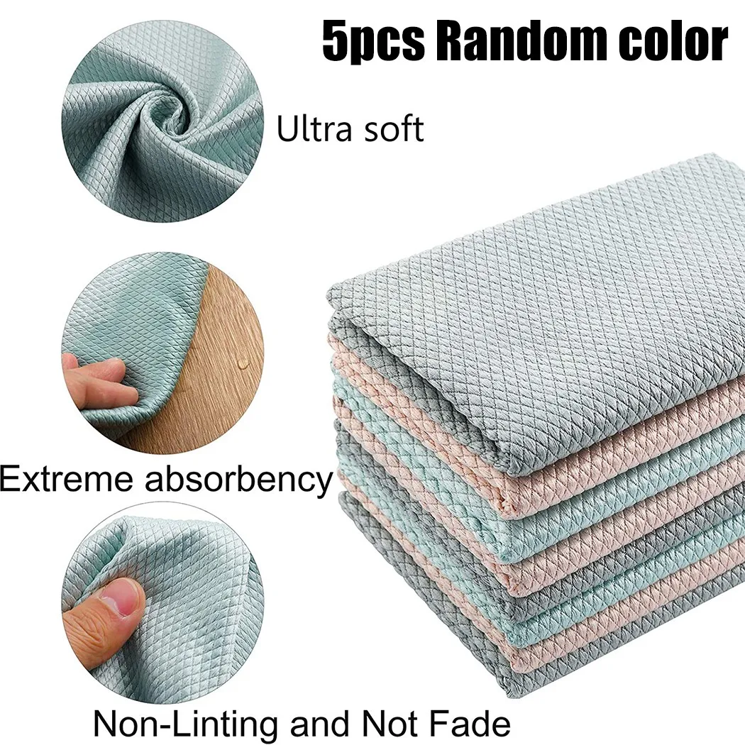 5pcs Efficient Microfiber Fish Scale Wipe Cloth Anti-grease Wiping Rag Super Absorbent Home Washing Dish Kitchen Cleaning Towel
5pcs Efficient Microfiber Fish Scale Wipe Cloth Anti-grease Wiping Rag Super Absorbent Home Washing Dish Kitchen Cleaning Towel