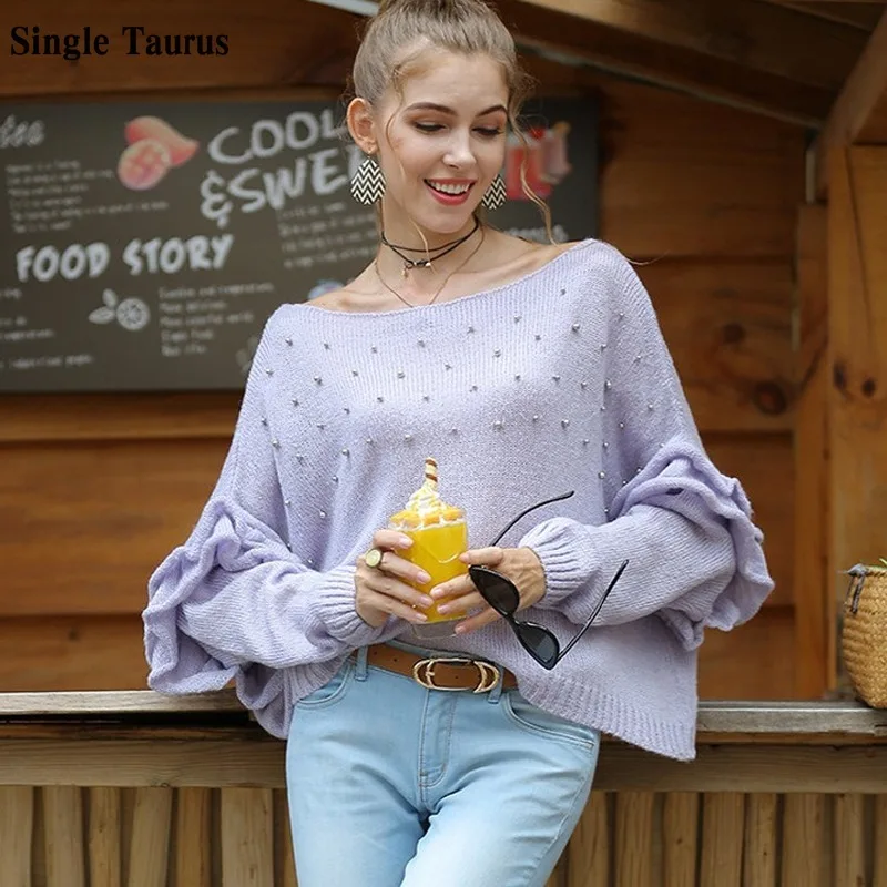 Beaded Sweater Autumn Winter Sweet Flare Sleeve Knitting Top Loose Casual Streetwear Slash Neck Pullover Korean Beading Clothes
Beaded Sweater Autumn Winter Sweet Flare Sleeve Knitting Top Loose Casual Streetwear Slash Neck Pullover Korean Beading Clothes