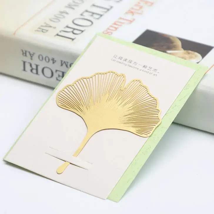 1 Pcs Hollow Gold Leaves Veined Brass Ginkgo Dragonfly Parasol Bodhi Leaf Metal Bookmark Book Marker Stationery Gifts | Канцтовары для