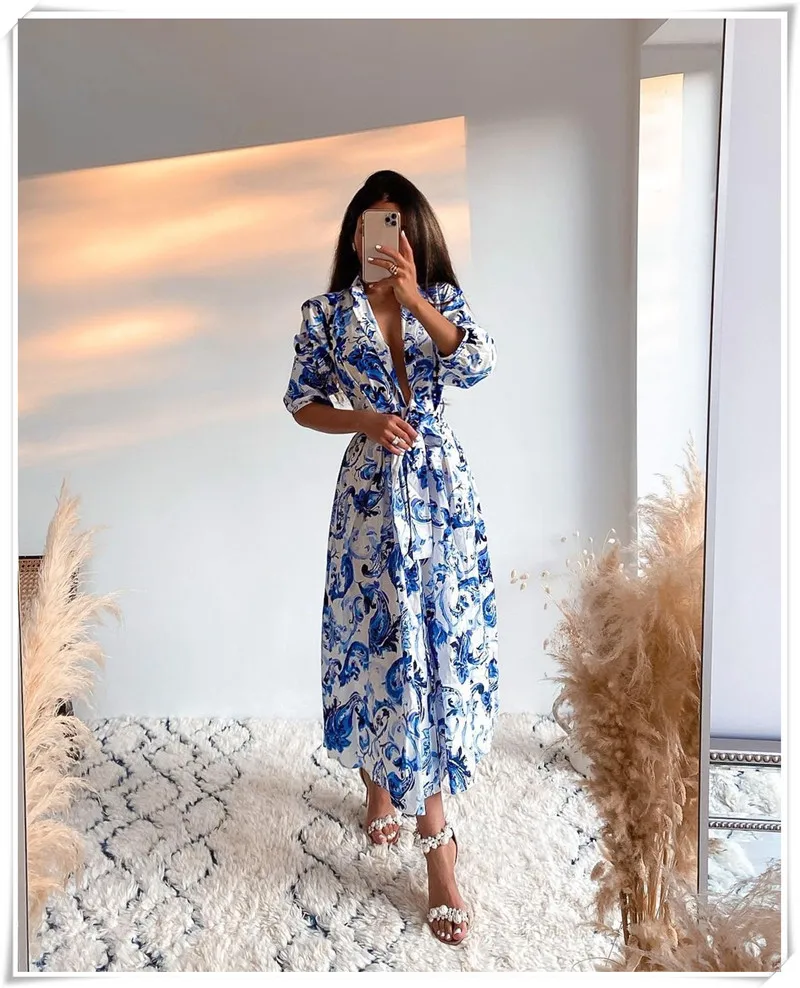 Blue Floral Print Shirt Dress Long Sleeve Turn Down Collar Office Ladies Large Longe Dresses Summer Fashion Midi Robe Femme Belt
Blue Floral Print Shirt Dress Long Sleeve Turn Down Collar Office Ladies Large Longe Dresses Summer Fashion Midi Robe Femme Belt