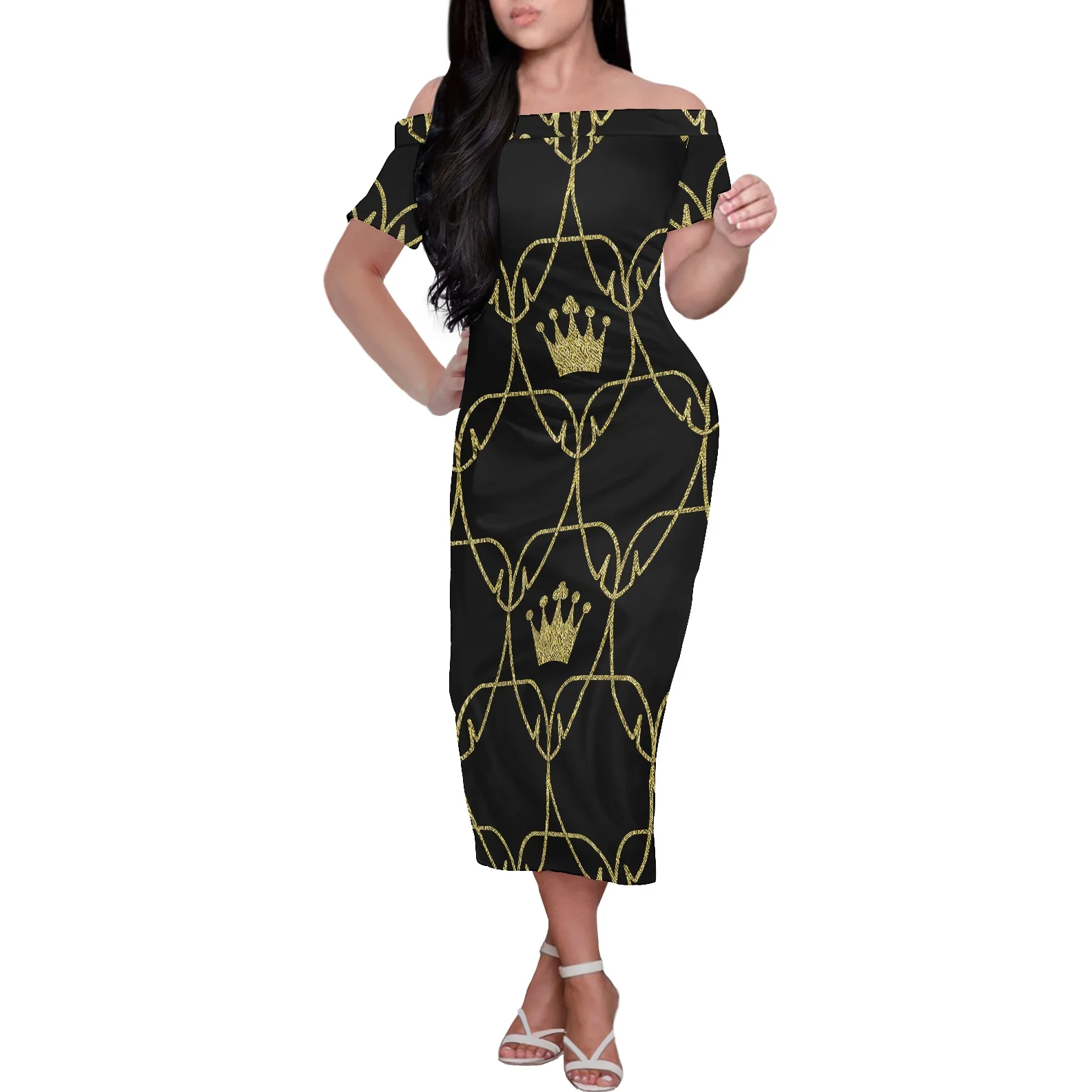 Fashionable Women's Gold Printing Black Dress Summer Short-Sleeve Sexy Dress Golden Plus Size Ladies Simple Off-Shoulder Dress
Fashionable Women's Gold Printing Black Dress Summer Short-Sleeve Sexy Dress Golden Plus Size Ladies Simple Off-Shoulder Dress