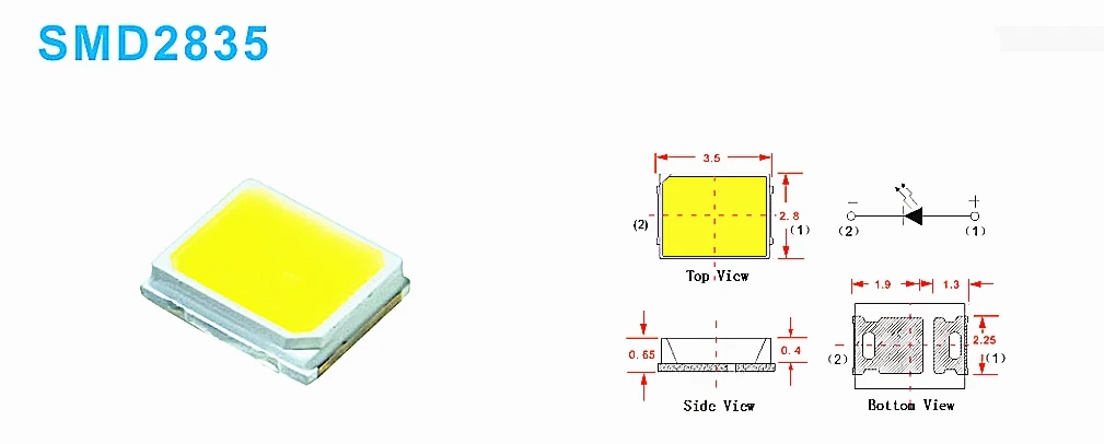 

50Pcs High Brightness 2835 SMD LED Chip 1W 18V 9V 6V 3V 36V Warm Nature Cold White LED 3000K-9500K Light Emitting Diode Lamp