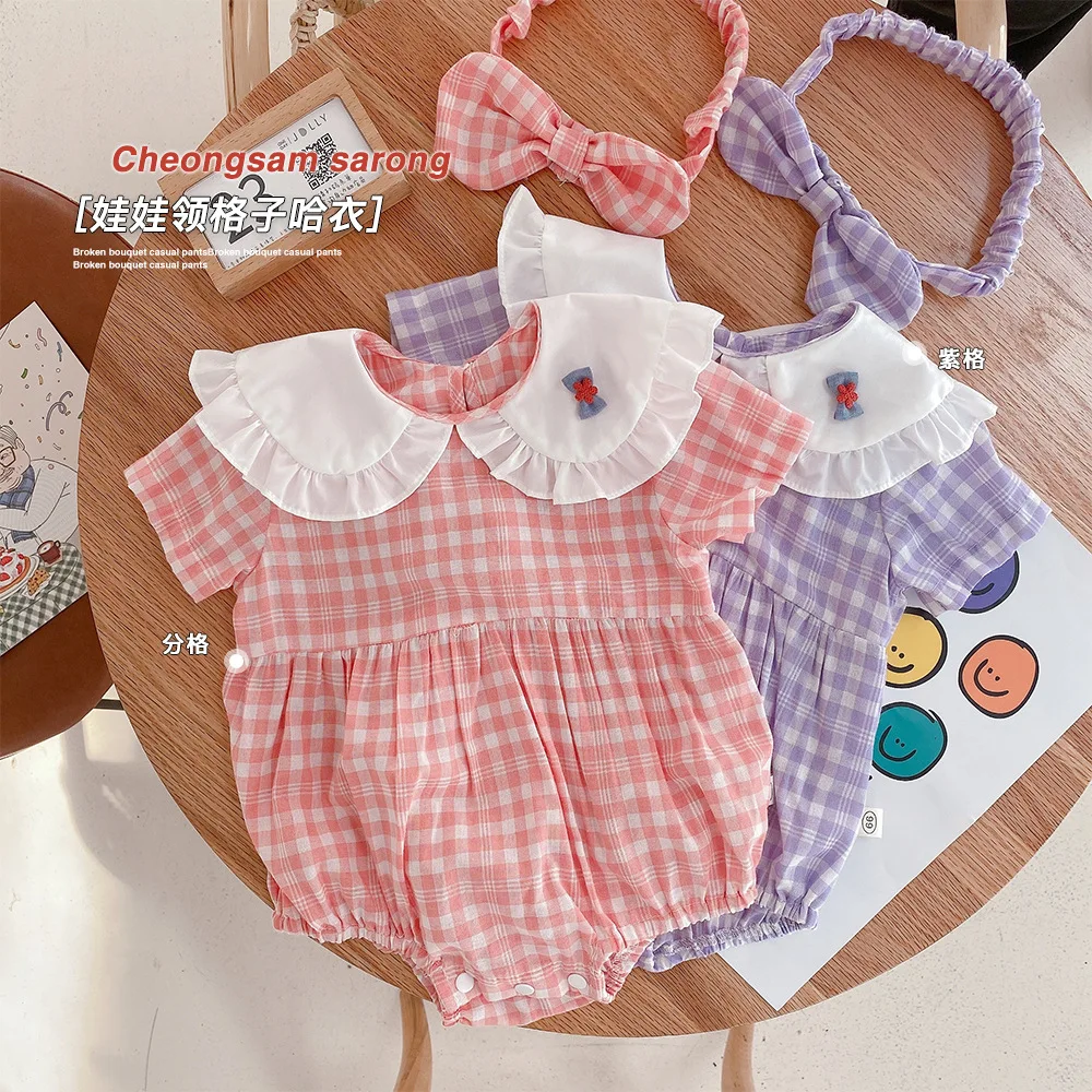 Baby Plaid romper Baby Girl Doll collar cotton Baby Short Sleeve Jumpsuit+headband infant clothes
Baby Plaid romper Baby Girl Doll collar cotton Baby Short Sleeve Jumpsuit+headband infant clothes