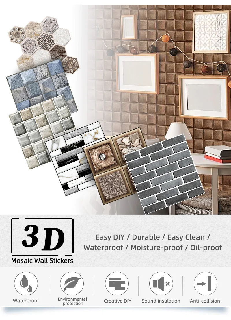 10pcs3D Waterproof Self Adhesive Bathroom Wallpaper Home Decor Living Room Bedroom Peel and Stick Tile Sticker Home Brick Decals
10pcs3D Waterproof Self Adhesive Bathroom Wallpaper Home Decor Living Room Bedroom Peel and Stick Tile Sticker Home Brick Decals