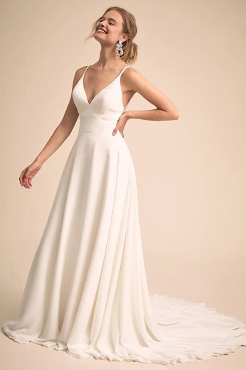 Eenvoudige V-hals Trouwjurken Lace Terug Spaghettibandjes Beach Bridal Dress Backless Vestido De Festa De Casamento Zomer
Eenvoudige V-hals Trouwjurken Lace Terug Spaghettibandjes Beach Bridal Dress Backless Vestido De Festa De Casamento Zomer