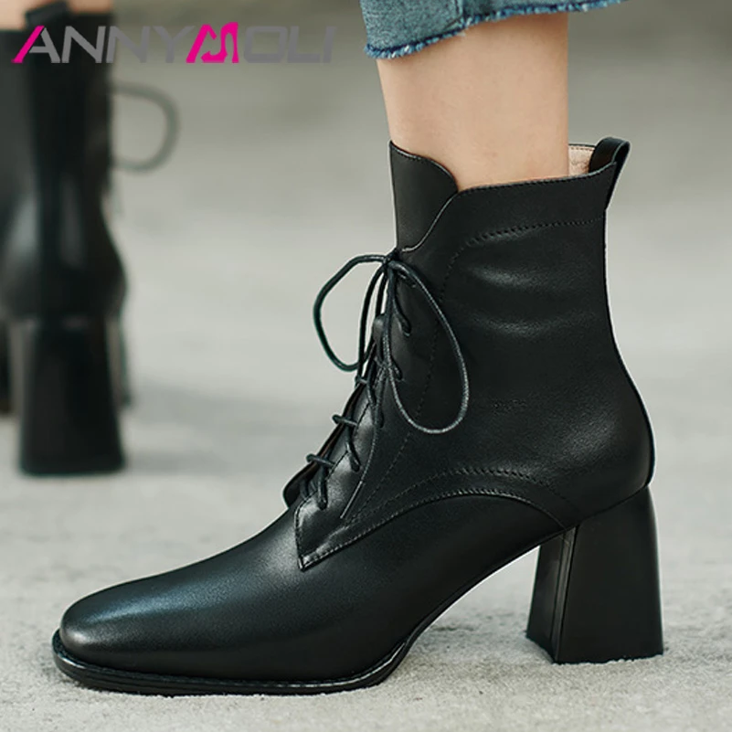 ANNYMOLI Women Shoes Real Leather Ankle Boots High Heel Square Toe Boots Thick Heel Zipper Ladies Footwear Autumn 34-40 Brown
ANNYMOLI Women Shoes Real Leather Ankle Boots High Heel Square Toe Boots Thick Heel Zipper Ladies Footwear Autumn 34-40 Brown