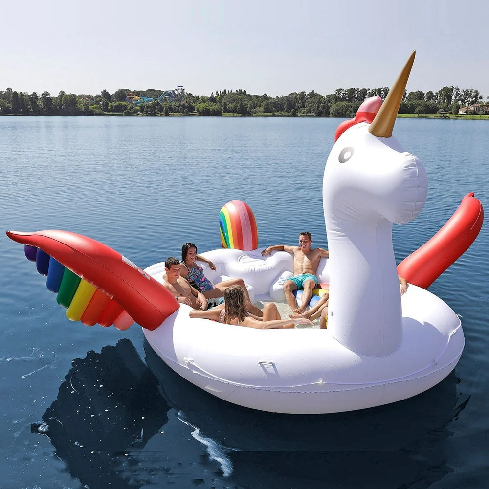 

5M Inflatable Unicorn Flamingo Pool Float Island Boat 6 person Huge Swimming Float Lounge Raft Summer Pool for Party Water Toys