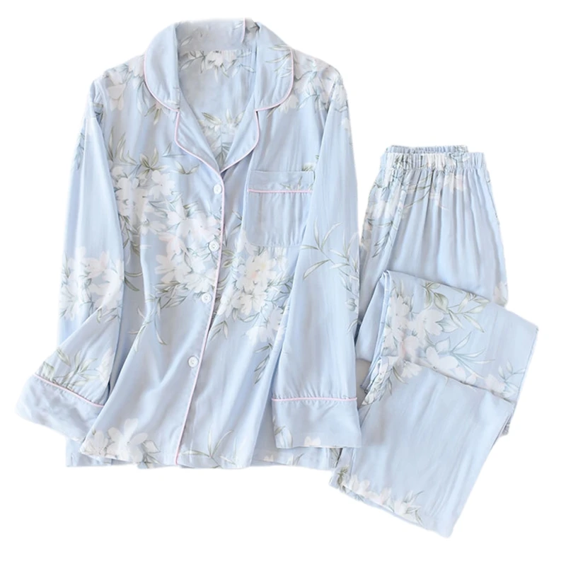 Women Autumn 2 Piece Cotton Pajamas Set Long Sleeve Lapel Button Down Tops Loose Pants Vintage Floral Print Sleepwear Home Suit
Women Autumn 2 Piece Cotton Pajamas Set Long Sleeve Lapel Button Down Tops Loose Pants Vintage Floral Print Sleepwear Home Suit