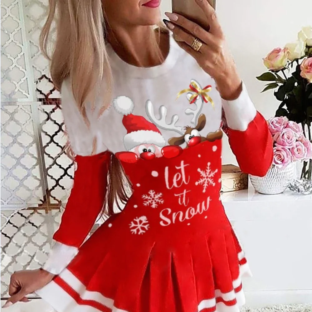 Christmas Dress 2021 Women Fashion Print Long Sleeve Pleated Dresses Red Autumn Winter Casual A-line Club Party Dress Outfits
Christmas Dress 2021 Women Fashion Print Long Sleeve Pleated Dresses Red Autumn Winter Casual A-line Club Party Dress Outfits