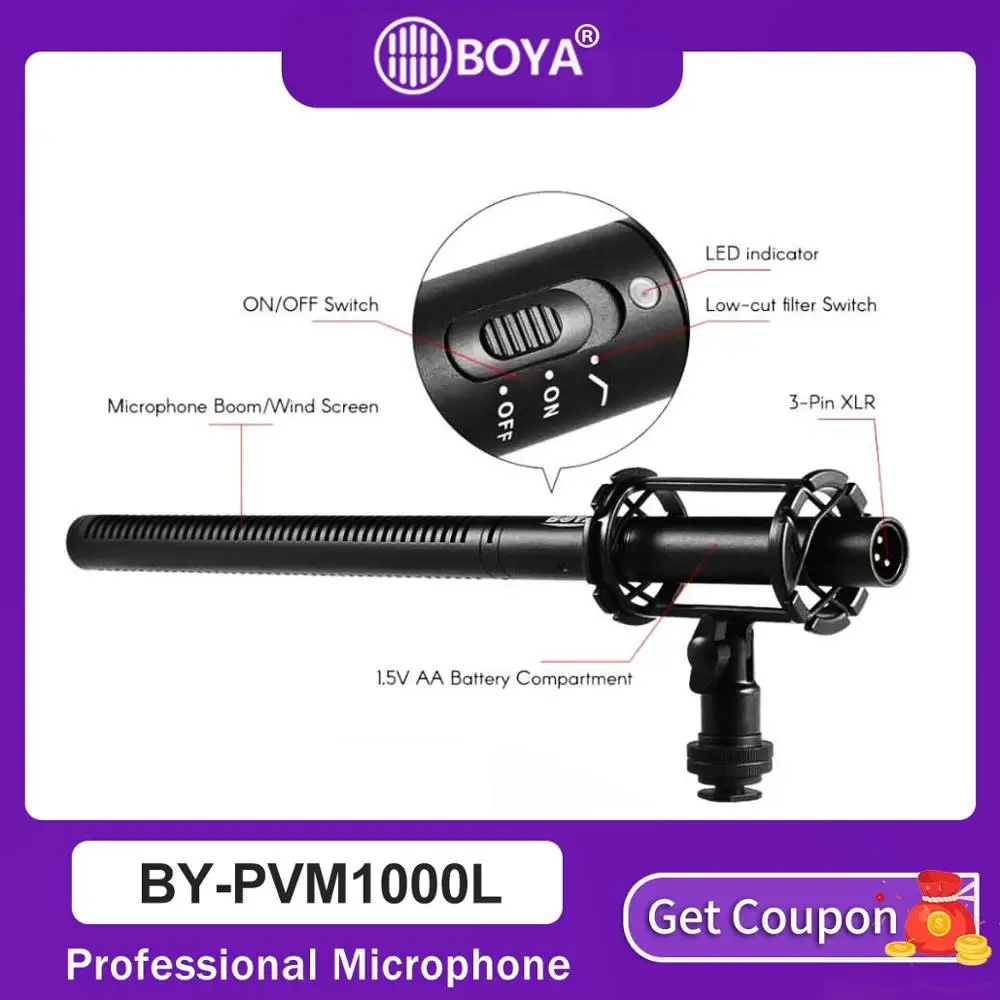 BOYA BY-PVM1000L Microphone PVM1000L Professional Condenser Mic Video Recording for Canon Nikon Sony DSLR Camera Camcorder
BOYA BY-PVM1000L Microphone PVM1000L Professional Condenser Mic Video Recording for Canon Nikon Sony DSLR Camera Camcorder