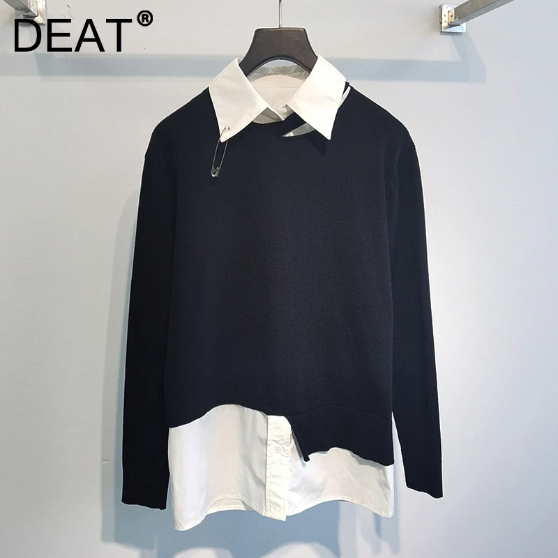 DEAT 2021 New Autumn Winter Fashion Casual Fake Two-piece Color Contrast Splicing Cotton Pullover Sweater Women's SL735
DEAT 2021 New Autumn Winter Fashion Casual Fake Two-piece Color Contrast Splicing Cotton Pullover Sweater Women's SL735