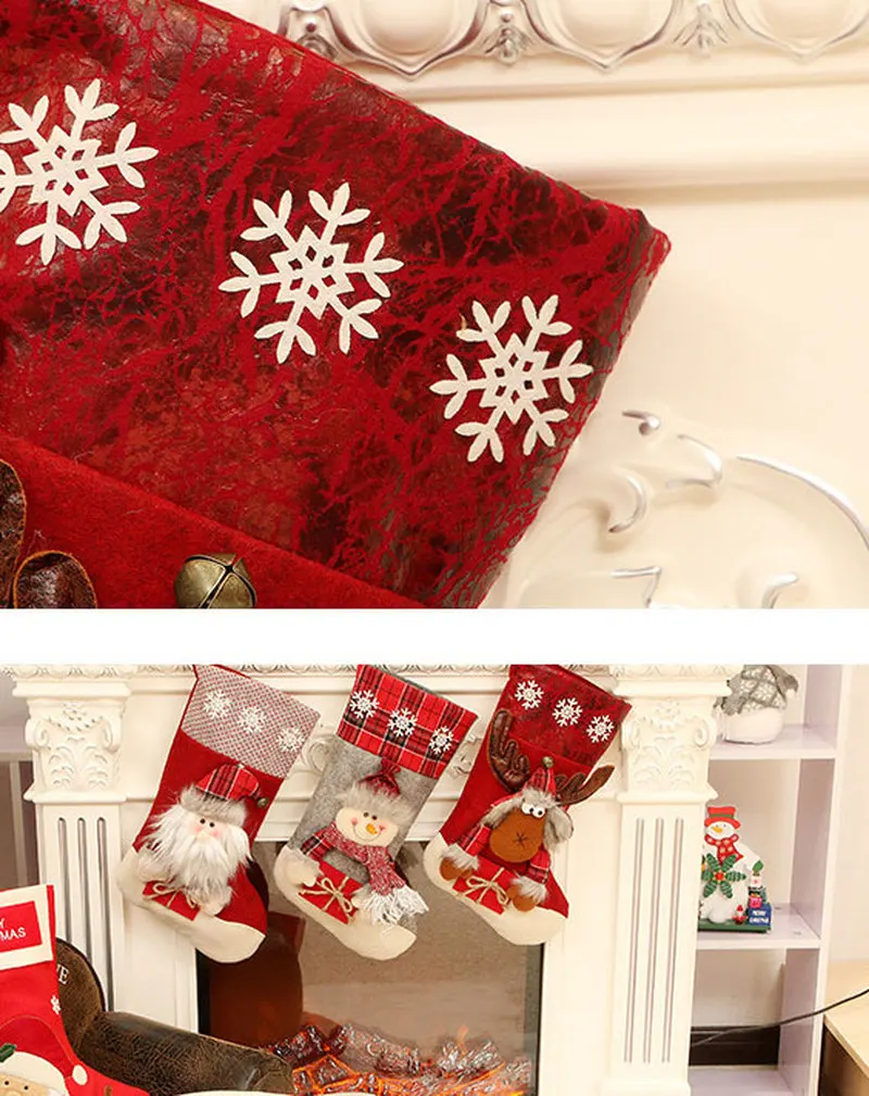 46CM*22CM Christmas Stockings Fabric Santa Claus Sock Gift Kids Candy Big Bag Snowman Deer Pockets Hanging Xmas Tree Ornaments