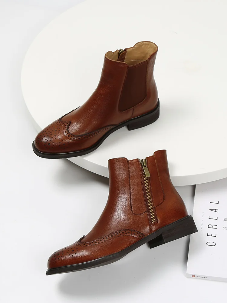 Genuine Cow Leather Chelsea Short Boots Women's Flat Ankle Boots Ladies Brogue Retro Brock Women's Shoes Comfortable and Conveni
Genuine Cow Leather Chelsea Short Boots Women's Flat Ankle Boots Ladies Brogue Retro Brock Women's Shoes Comfortable and Conveni
