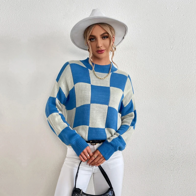 Autumn Sweater Long Sleeve Top Plaid Mock Neck Thick Women's Blouse Women Outfit Cardigan Blue
Autumn Sweater Long Sleeve Top Plaid Mock Neck Thick Women's Blouse Women Outfit Cardigan Blue