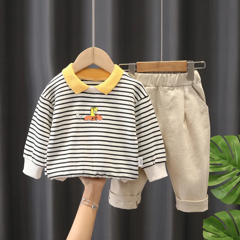 1-5 Years New Fashion Spring Boys Clothes Set Kids Cartoon Turn-down Collar Striped Sweatshirt+Casual Pants 2pcs Suits
1-5 Years New Fashion Spring Boys Clothes Set Kids Cartoon Turn-down Collar Striped Sweatshirt+Casual Pants 2pcs Suits