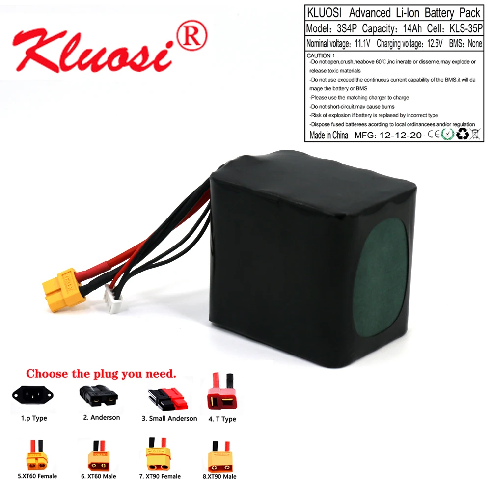 KLUOSI 3S4P 12V/12.6V 14000mAh UAV Rechargeable 18650 Battery Pack NCR18650GA Combination Suitable for Various Drone
KLUOSI 3S4P 12V/12.6V 14000mAh UAV Rechargeable 18650 Battery Pack NCR18650GA Combination Suitable for Various Drone