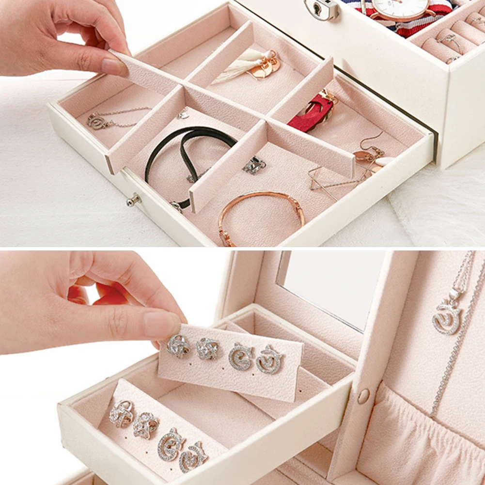 Rings Multi Layer Earrings Gift Jewelry Box Travel Organizer Makeup Organizer Simple Solid Necklaces Stud Portable With Key
Rings Multi Layer Earrings Gift Jewelry Box Travel Organizer Makeup Organizer Simple Solid Necklaces Stud Portable With Key