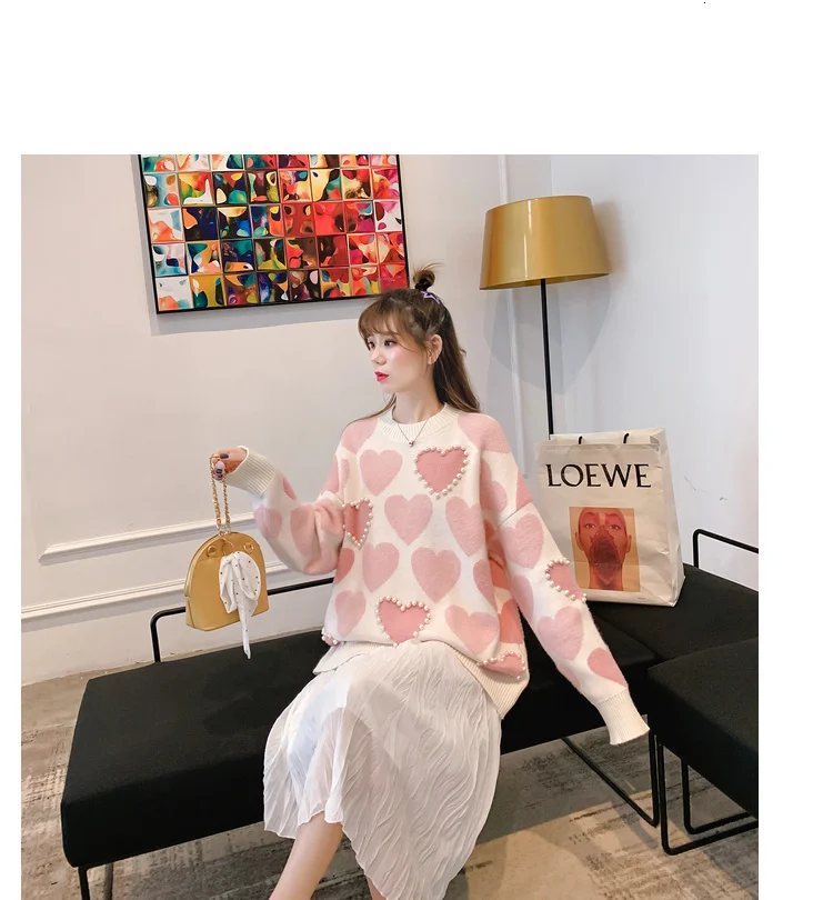Women Knitted Sweater and Pullovers Oneck Pearls Beading Sweaters Sweet Heart Pull Jumpers Long Sleeve Kawaii Pull Femme
Women Knitted Sweater and Pullovers Oneck Pearls Beading Sweaters Sweet Heart Pull Jumpers Long Sleeve Kawaii Pull Femme