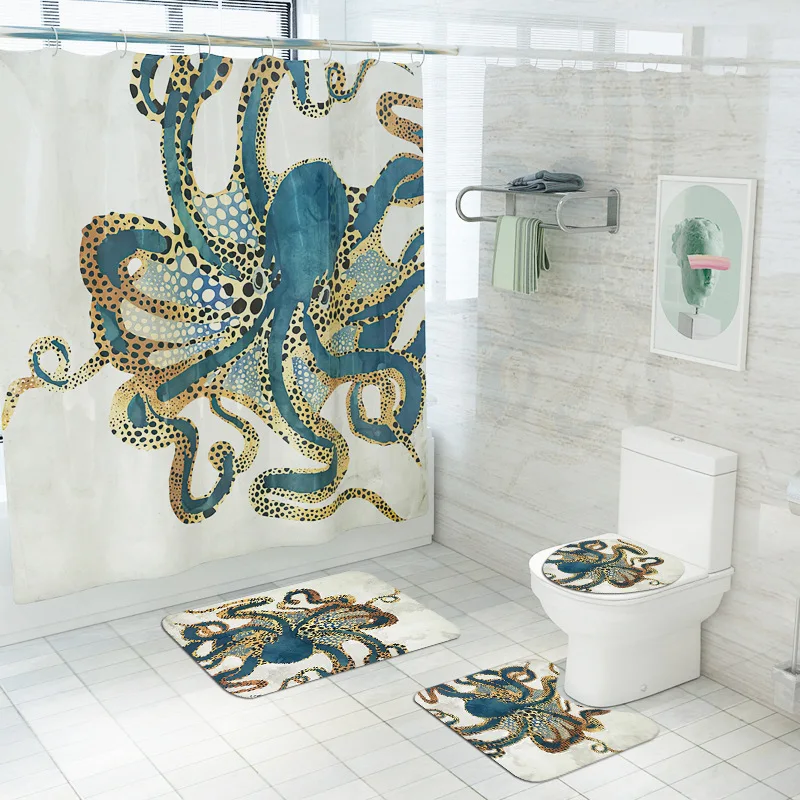 Cross Border Shower Curtain Whale Ship Printed Chamber Pot Mat Four-piece Set Anti-slip Water Bathroom Mat Toilet Seat Cover Hot
Cross Border Shower Curtain Whale Ship Printed Chamber Pot Mat Four-piece Set Anti-slip Water Bathroom Mat Toilet Seat Cover Hot