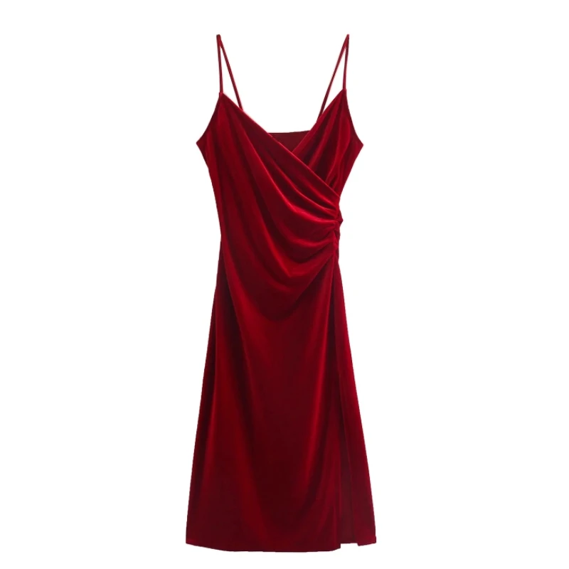 Women Pleated Decoration Side Slit Velvet Suspender Dress Female Sleeveless Clothes Casual Lady Slim Vestido D8988
Women Pleated Decoration Side Slit Velvet Suspender Dress Female Sleeveless Clothes Casual Lady Slim Vestido D8988