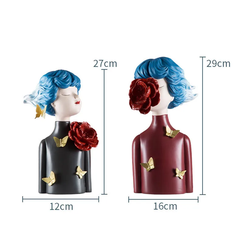 Rose Flowery Girl Figure Statue Butterfly Girly Decorative Sculpture Resin Figurines Crafts Ornaments Living Room Decoration