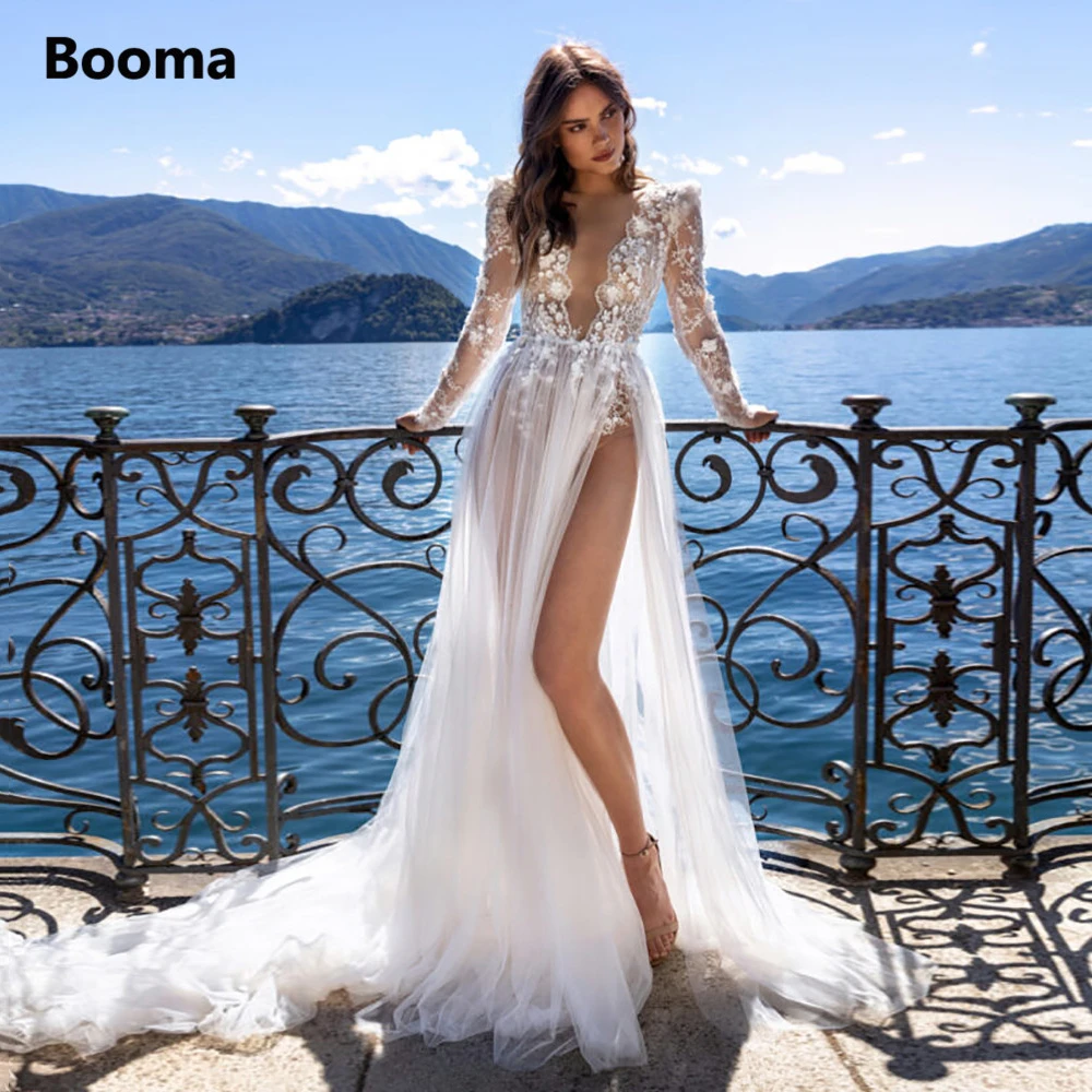 Booma Sexy V-Neck Beach Wedding Dresses 2022 Long Sleeves Floral Illusion Boho Bride Dresses Side Slit Backless Wedding Gowns
Booma Sexy V-Neck Beach Wedding Dresses 2022 Long Sleeves Floral Illusion Boho Bride Dresses Side Slit Backless Wedding Gowns