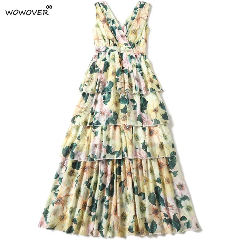Summer Style Runway Floral Print Sleeveless Cascading Ruffle Long Bohemian Holiday Dress Women Chiffon Maxi Party Cake Vestidos
Summer Style Runway Floral Print Sleeveless Cascading Ruffle Long Bohemian Holiday Dress Women Chiffon Maxi Party Cake Vestidos
