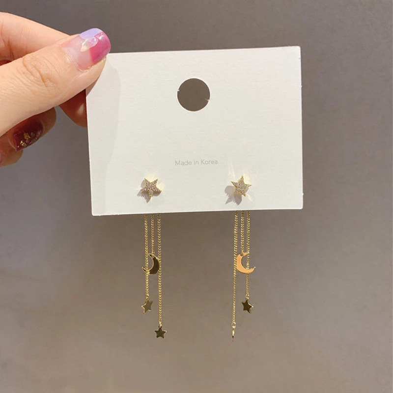 Women Temperament Jewelry Star Moon Exquisite Long Tassel Dangle Earrings Metal Alloy Material Trendy Fashion Ear Decor Supply
Women Temperament Jewelry Star Moon Exquisite Long Tassel Dangle Earrings Metal Alloy Material Trendy Fashion Ear Decor Supply