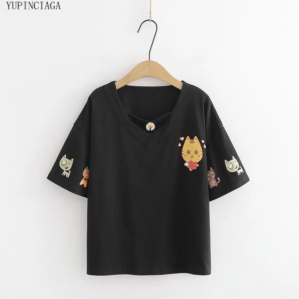 Women's Cartoon Cat Print Harajuku T Shirts Short Sleeve V-Neck 2020 Summer Sweet T Shirt Femme Casual Kawaii Tops Tees For Girl
Women's Cartoon Cat Print Harajuku T Shirts Short Sleeve V-Neck 2020 Summer Sweet T Shirt Femme Casual Kawaii Tops Tees For Girl