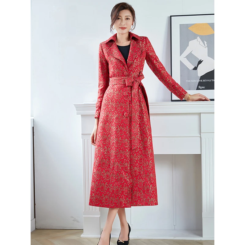 Pretty Temperament Red Lace Patchwork Women Trench Coat High-end Fashion Single Breasted Slim Long Coat Autumn New Windbreaker
Pretty Temperament Red Lace Patchwork Women Trench Coat High-end Fashion Single Breasted Slim Long Coat Autumn New Windbreaker