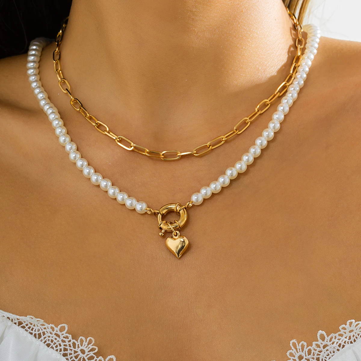 Simulated Pearls Multi Layer Chain Choker Necklace For Women New Fashion Geometric Heart Round Pendant Punk Basic Chains Jewelry
Simulated Pearls Multi Layer Chain Choker Necklace For Women New Fashion Geometric Heart Round Pendant Punk Basic Chains Jewelry