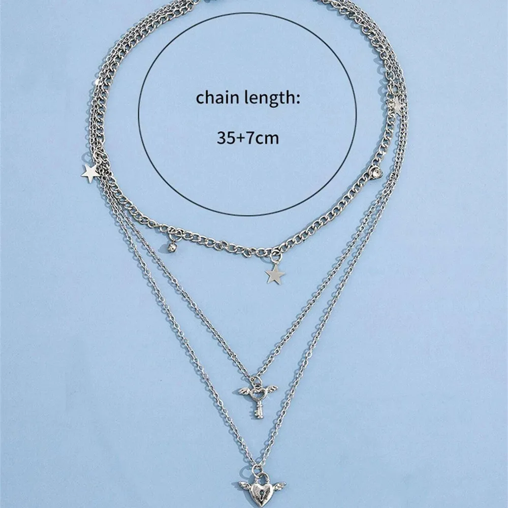 Vintage Fashion Multilayer Silver Color Star Heart-shaped Angel Lock Set Pendant Necklace For Women Boho Choker Jewelry Gift
Vintage Fashion Multilayer Silver Color Star Heart-shaped Angel Lock Set Pendant Necklace For Women Boho Choker Jewelry Gift
