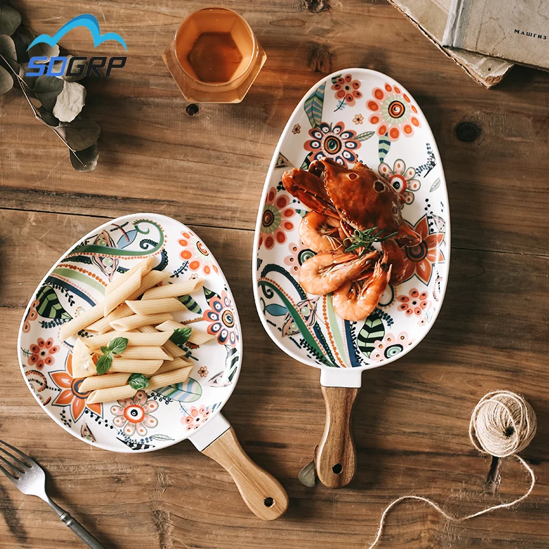 Nordic Ceramic Dinner Plates Dish Steak Salad Tray With Wooden Handle Christmas Steak Plates Home Decor Oval Dishes Tableware
Nordic Ceramic Dinner Plates Dish Steak Salad Tray With Wooden Handle Christmas Steak Plates Home Decor Oval Dishes Tableware