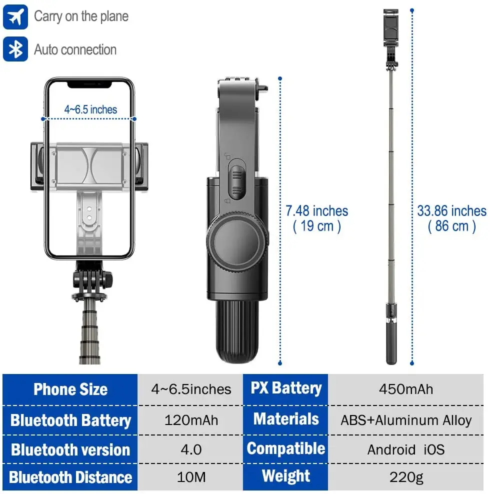 Стабилизатор Gimbal штатив для селфи с поворотом на 360 ° беспроводным дистанционным