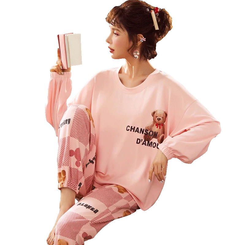 Women Pajamas Set Ladies Spring Lovely Bear Long Sleeves Home Suit Nightwear Sleepwear Korean Pink Home Clothes Pijamas pajama
Women Pajamas Set Ladies Spring Lovely Bear Long Sleeves Home Suit Nightwear Sleepwear Korean Pink Home Clothes Pijamas pajama