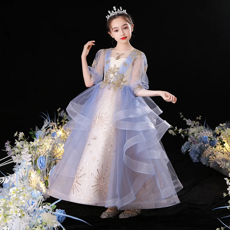 2022 Girl Gown Kids Light Blue Exquisite Sequins Bling Dresses Princess Party Wedding Dress
2022 Girl Gown Kids Light Blue Exquisite Sequins Bling Dresses Princess Party Wedding Dress