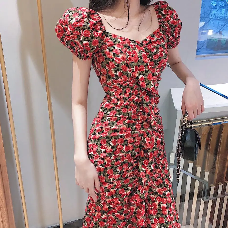 VICONE French early spring v-neck hubble-bubble sleeve dress floral fishtail Dresses restoring ancient ways 
VICONE French early spring v-neck hubble-bubble sleeve dress floral fishtail Dresses restoring ancient ways