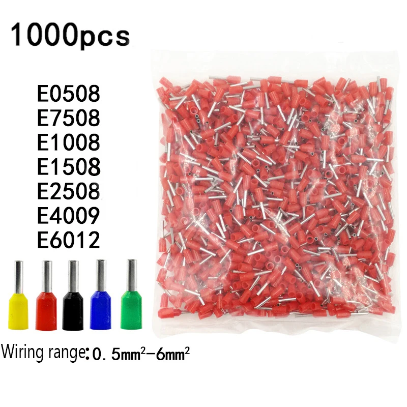 1000pcs/Pack E0508 E1008 E1508 E2508 E4009 Copper Tube Insulated Ferrules Terminal Wire Connector Electrical Crimp Terminator
1000pcs/Pack E0508 E1008 E1508 E2508 E4009 Copper Tube Insulated Ferrules Terminal Wire Connector Electrical Crimp Terminator