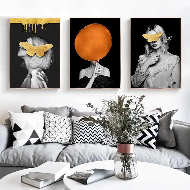 Modern Black Canvas Painting Fashion Woman Poster Gold Butterfly Orange Hat Beauty Abstract Wall Art Home Decor For Living Room
Modern Black Canvas Painting Fashion Woman Poster Gold Butterfly Orange Hat Beauty Abstract Wall Art Home Decor For Living Room
