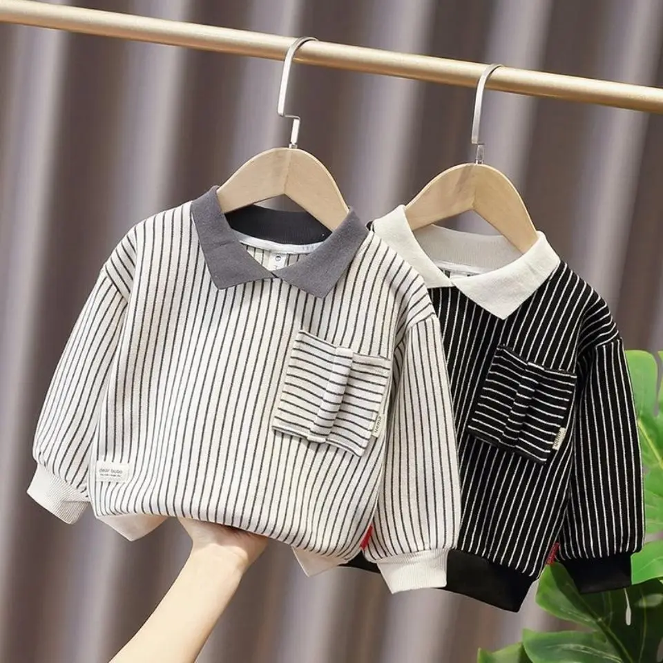 Детская полосатая футболка с длинным рукавом, с отложным воротником
Детская полосатая футболка с длинным рукавом, с отложным воротником